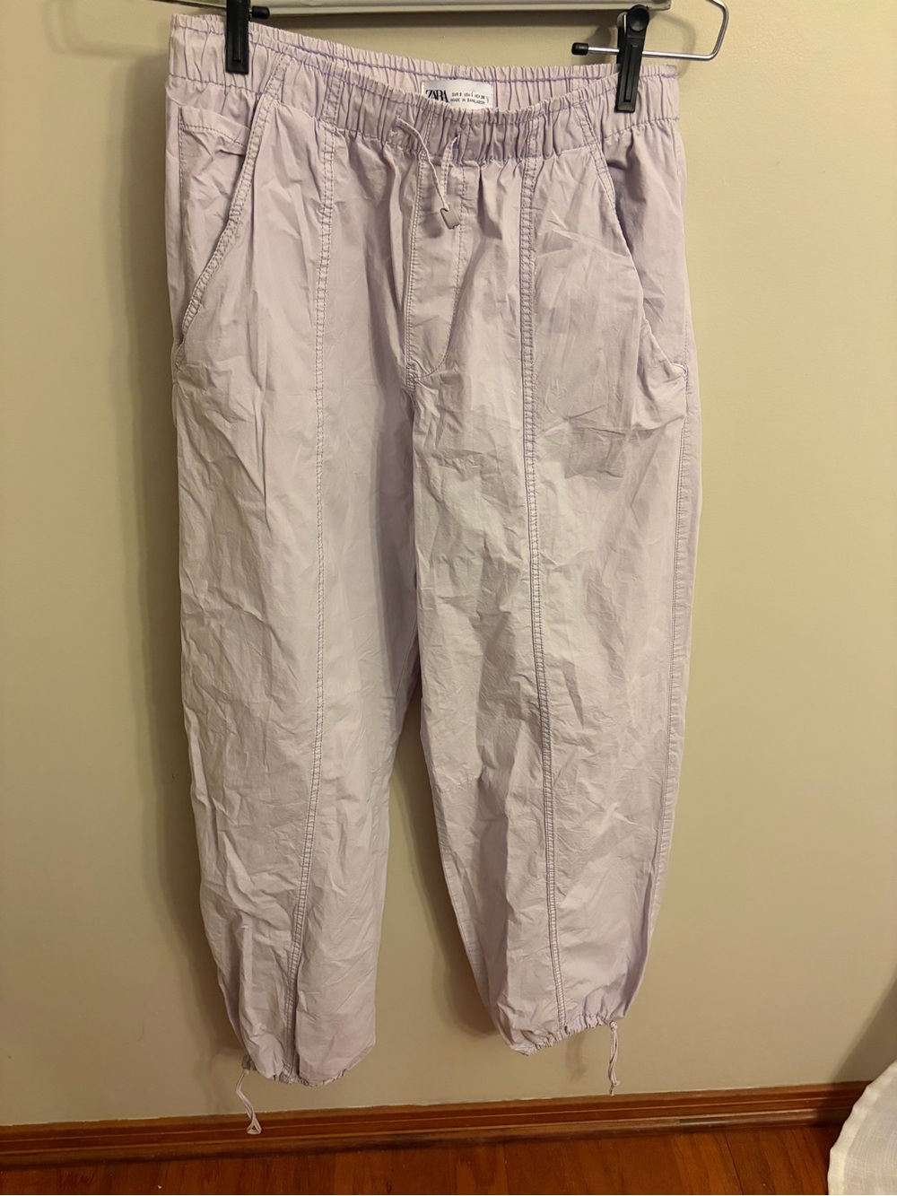 Zara Light Lavender Drawstring Jogger Parachute Pants Y2K Baggy Athleisure